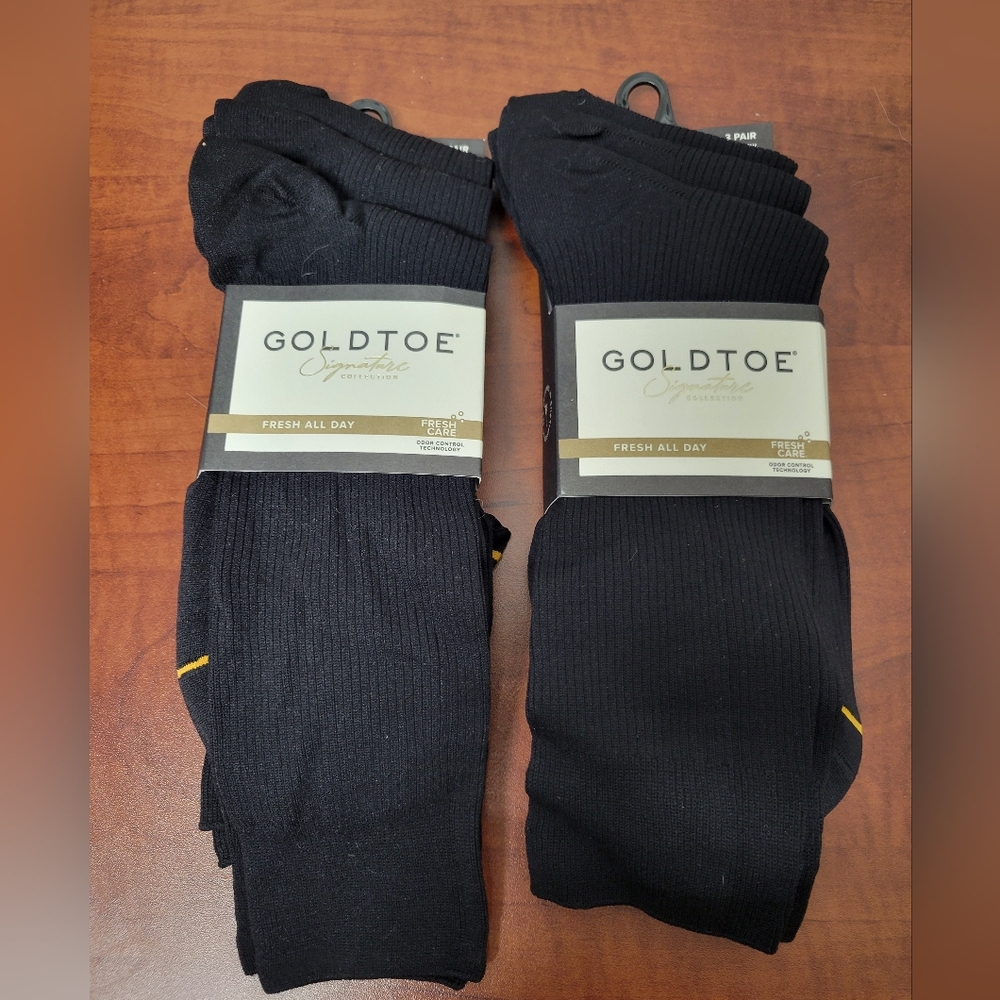 Gold Toe Men's Nylon Rib Black Crew Socks 2 Pack Of 3 Nwt